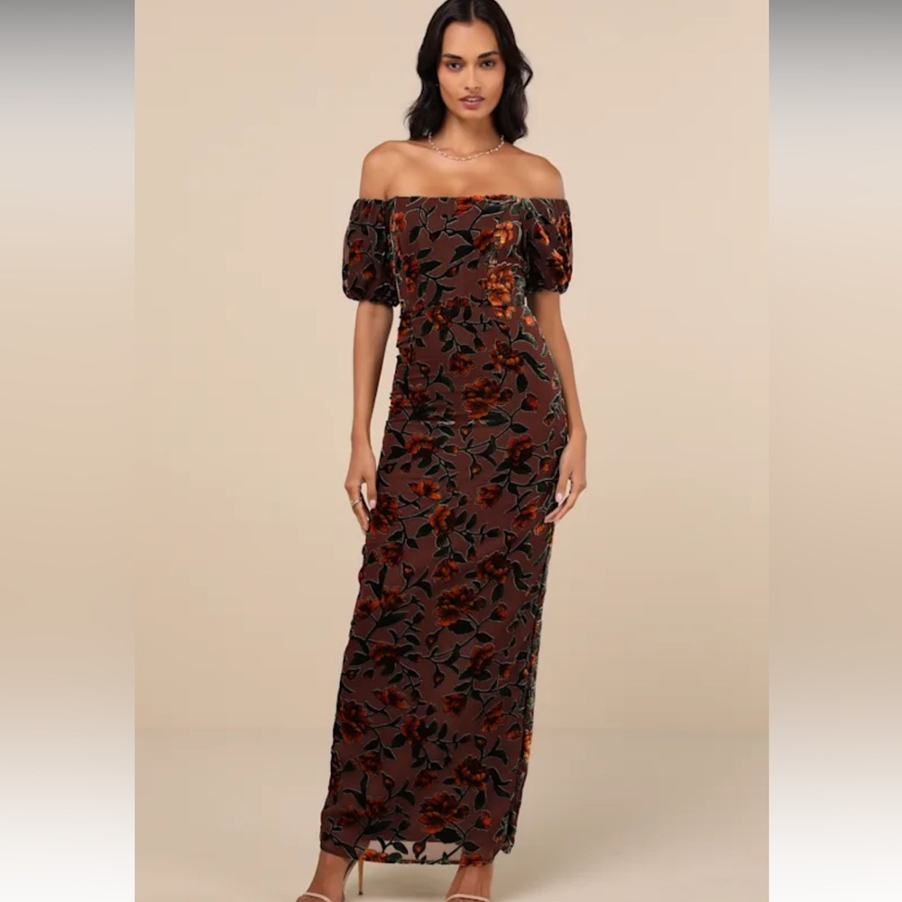 Lulu's Brown Orange Ruffled Gown